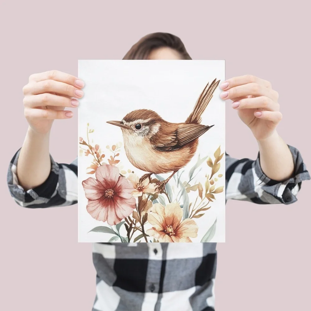Watercolor Wren Bird Portrait Wall Art Illustration Print Poster Unframed - Picture 5 of 9